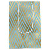 Art Deco Diamonds, Aquamarin & Gold Muster Mittlere Geschenktüte (Rückseite)