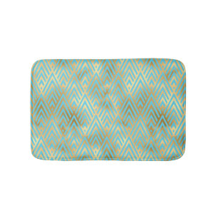 Art Deco Diamonds Muster, Aquamarin & Gold Badematte