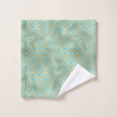 Art Deco Diamonds Muster, Aquamarin & Gold Badhandtuch Set (Waschlappen)