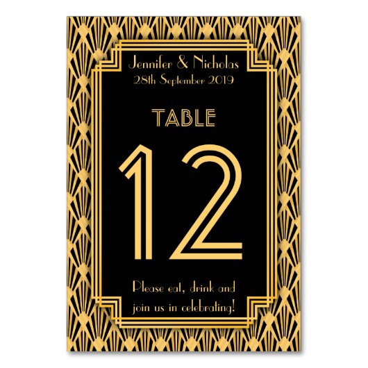 Art Deco Diamonds Pattern Wedding Tischnummer (Rückseite)