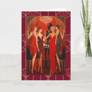 Art Deco - Die Damen in Rot Karte