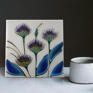 Art Deco Distel-Wanddekoration Art Nouveau Keramik Fliese