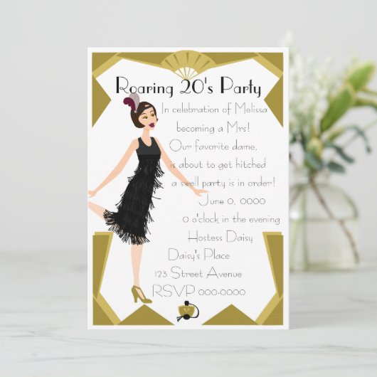 Art Deco Doll Einladung (Stehend Vorderseite)