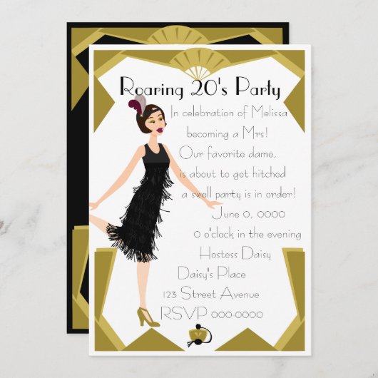 Art Deco Doll Einladung (Vorne/Hinten)