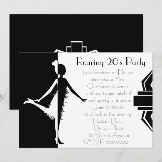 Art Deco Doll Einladung (Vorne/Hinten)