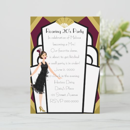 Art Deco Doll Einladung (Stehend Vorderseite)