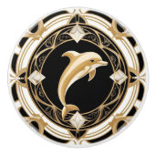 Art Deco Dolphin Schwarz-weiß Gold Schöne Stadt Keramikknauf (Vorderseite)
