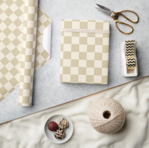 Art Deco Doppeldecker Karo - beige Karomuster. Geschenkpapier