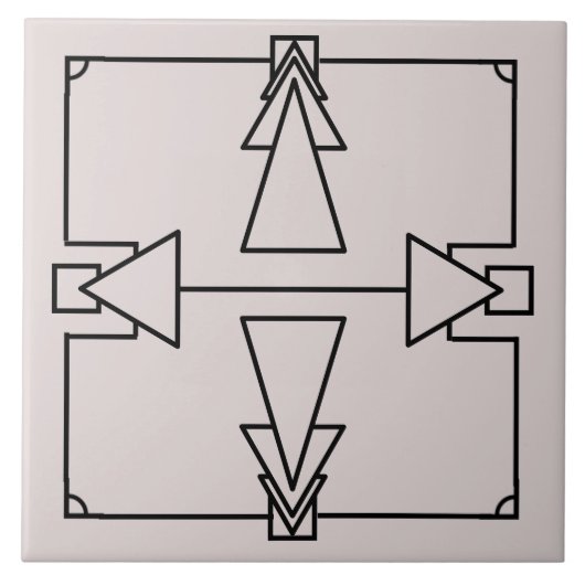 Art Deco Double Arrow auf Black und Silver Tile Fliese (Vorderseite)