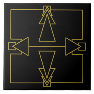 Art Deco Double Arrow Tile Gold und Black Fliese