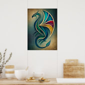 Art Deco Drache Abstrakte Geometrische Fantasy Wan Poster (Küche)