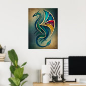 Art Deco Drache Abstrakte Geometrische Fantasy Wan Poster (Heimbüro)
