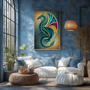Art Deco Drache Abstrakte Geometrische Fantasy Wan Poster