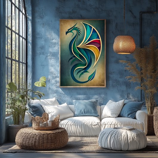 Art Deco Drache Abstrakte Geometrische Fantasy Wan Poster