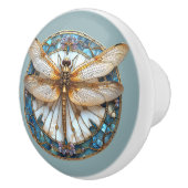 Art Deco Dragonfly Gestaltetes Glas Pink Gold Blau Keramikknauf (Rechts)