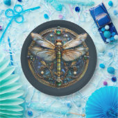 Art Deco Dragonfly Pearls Emeralds Gold Pappteller (Party)