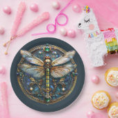 Art Deco Dragonfly Pearls Emeralds Gold Pappteller (Party)