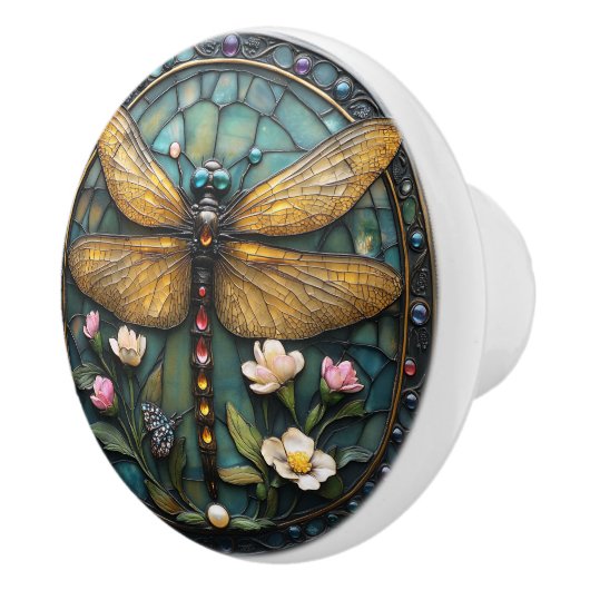 Art Deco Dragonfly Perlen Edelstahl Glas Keramikknauf (Rechts)