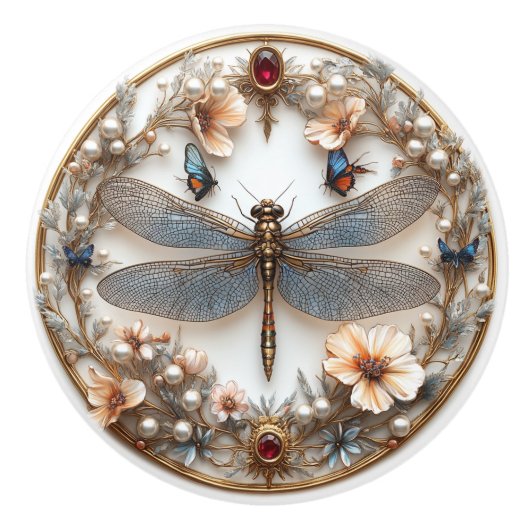 Art Deco Dragonfly Türkis Perlen Gemeine Keramikknauf (Vorderseite)