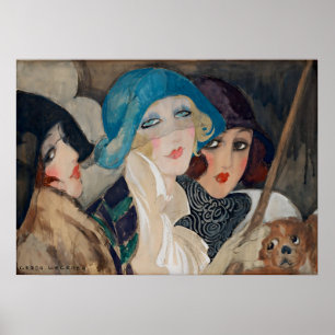 Art Deco Drei Frauen unter einem Regenschirm  Poster