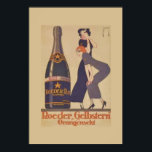 Art Deco Drink Poster<br><div class="desc">Wunderschönes Art Deco Werbeplakat für Champagner in Blues- und Brauntönen. Mit einer Riesenflasche, die von zwei hübschen Frauen in Art-Déco-Fröschen bewundert wird.</div>