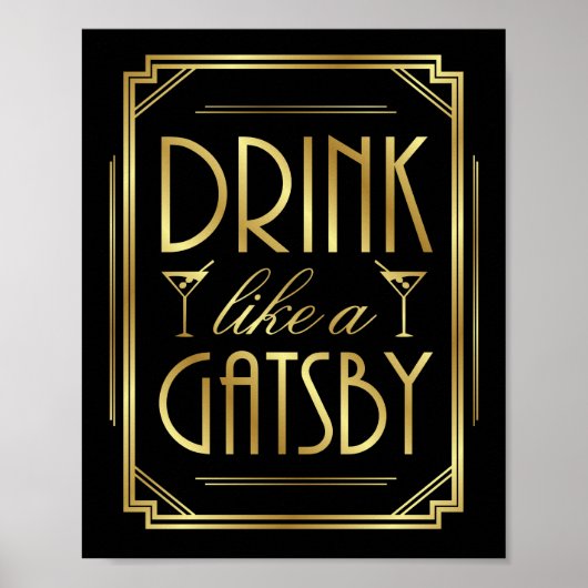 Art Déco DRINK WIE GATSBY signiert Print Poster (Vorne)