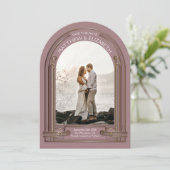 Art Deco Dusty Rose Bronze Arch Save the Date Einladung (Stehend Vorderseite)