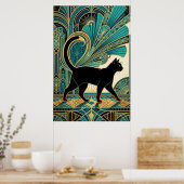 Art Deco Egyptian Black Cat Wall Art Poster (Küche)