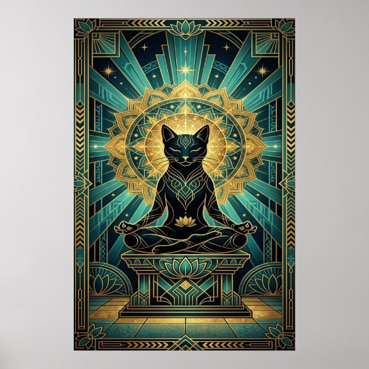 Art Deco Egyptian Pyramid Cat Wall Art Poster (Vorne)