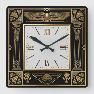 Art Deco Egyptian Quadratische Wanduhr