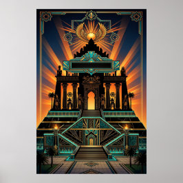 Art Deco Egyptian Revival Temple Gold & Teal Poster