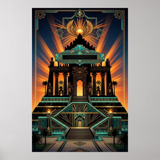 Art Deco Egyptian Revival Temple Gold & Teal Poster (Vorne)