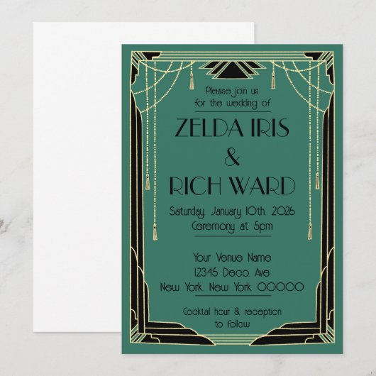 Art Deco Einladung (Vorne/Hinten)