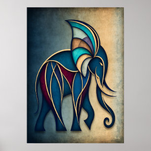 Art Deco Elefant Abstrakte Geometrische Tierwand A Poster