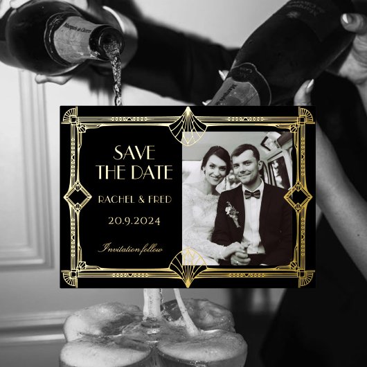 Art Deco Elegant Black Gold 20 Folien Feiertagskarte