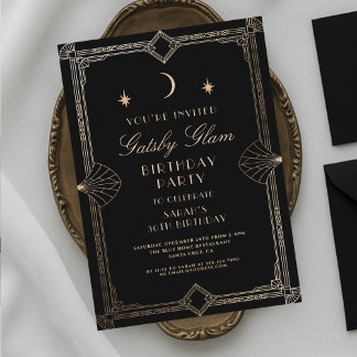 Art Deco Elegant Black Gold 20s Classic Geburtstag Einladung