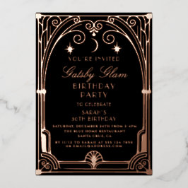 Art Deco Elegant Black Gold 20s Classic Geburtstag Folieneinladung