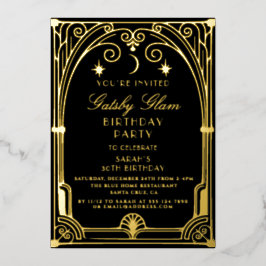 Art Deco Elegant Black Gold 20s Classic Geburtstag Folieneinladung
