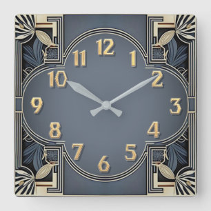 Art Deco Elegant Blau Quadratische Wanduhr