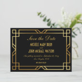Art Deco Elegant Classic Gold Save the Date Black Einladung (Stehend Vorderseite)