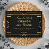 Art Deco Elegant Classic Gold Save the Date Black Einladung