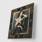 Art Deco Elegant Girl Quadratische Wanduhr (Winkel)