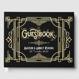 Art Deco Elegant Gold Black Gatsby 1920s Hochzeit Gästebuch