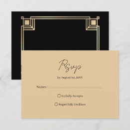 Art Deco Elegant Gold Frame Black RSVP Karte