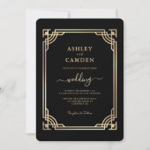 Art Deco Elegant Gold Frame Wedding Einladung (Vorderseite)