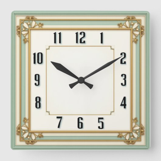 Art Deco Elegant Mint Quadratische Wanduhr (Vorderseite)