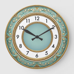 Art Deco Elegant Mint Rund Große Wanduhr