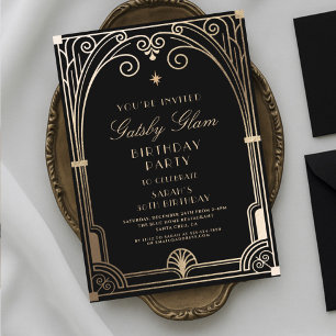 Art Deco Elegant Schwarz Gold 20er Klassischer Geb Einladung