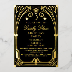 Art Deco Elegant Schwarz Gold 20er Klassischer Geb Folieneinladung