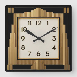 Art Deco Elegant Schwarz Quadratische Wanduhr